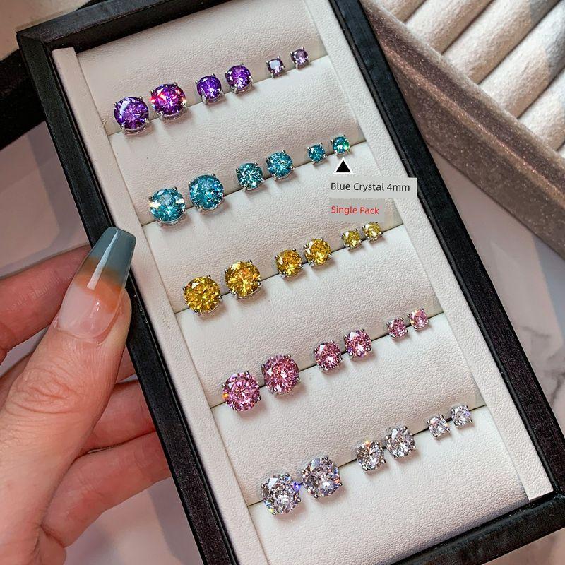 

Серьги-пусеты из стерлингового серебра 999 пробы с супер блестящими кристаллами, в китайском стиле, для женщин, летние, доступная роскошь, необычные, серьги-пусеты для пирсинга хряща уха, серьги для ухода за ушами Blue Crystal 4mm/Single