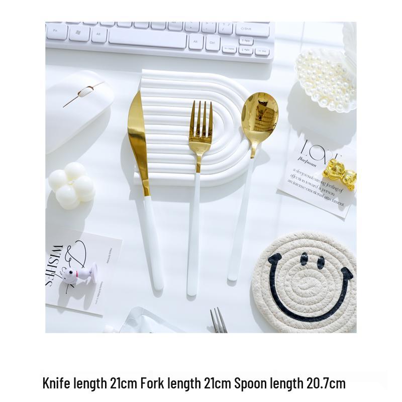 Nordic Gold Rim Steak Knife & Fork Plate Set - Western Dining & Breakfast Tableware