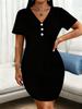 Plus Size Solid Color V-Neck Button Summer Dress for Europe & America