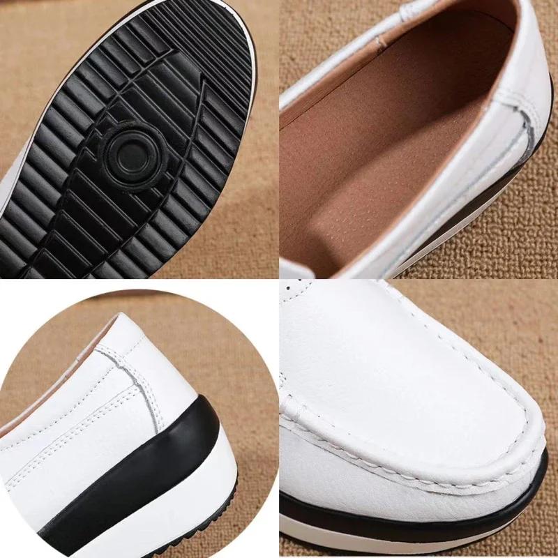 Women's Wedge Platform Shoes Comfortable Vulcanized Shoes Classic Slip-on Women Loafers Soft Leather Casual Shoes Zapatos Mujer