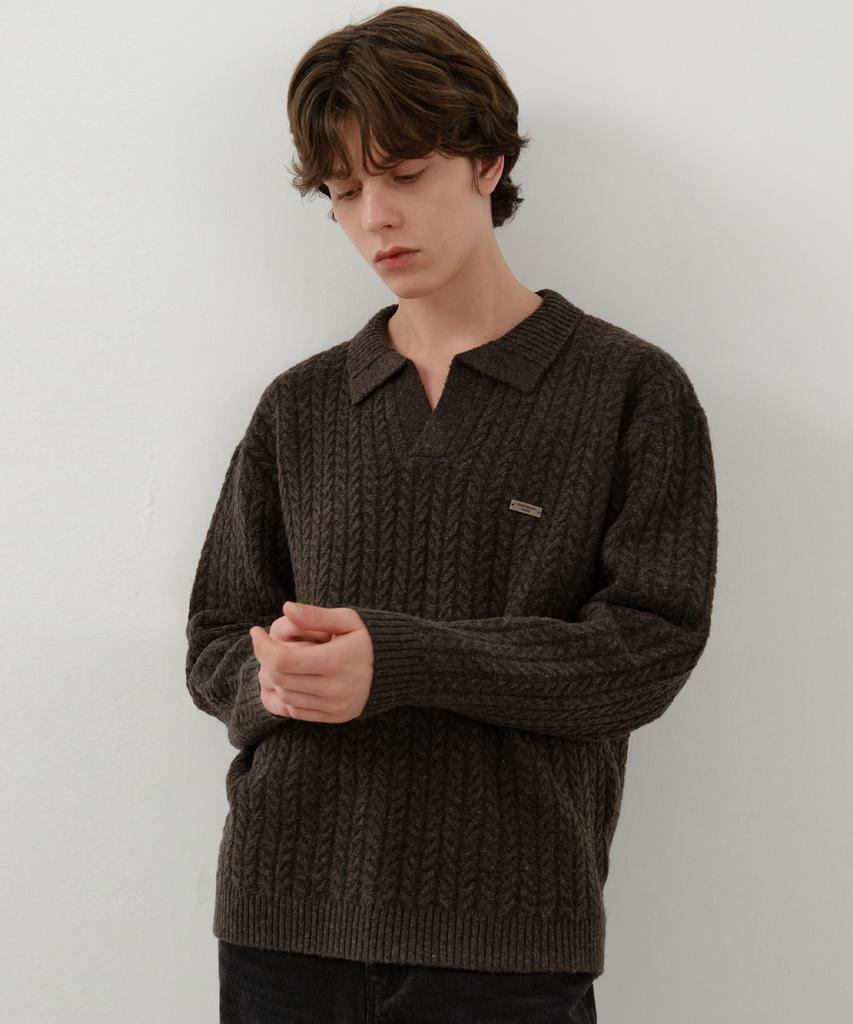 Wednesday Oasis British Cable Open Collar Knit_Brown(Wc25-Kn74)