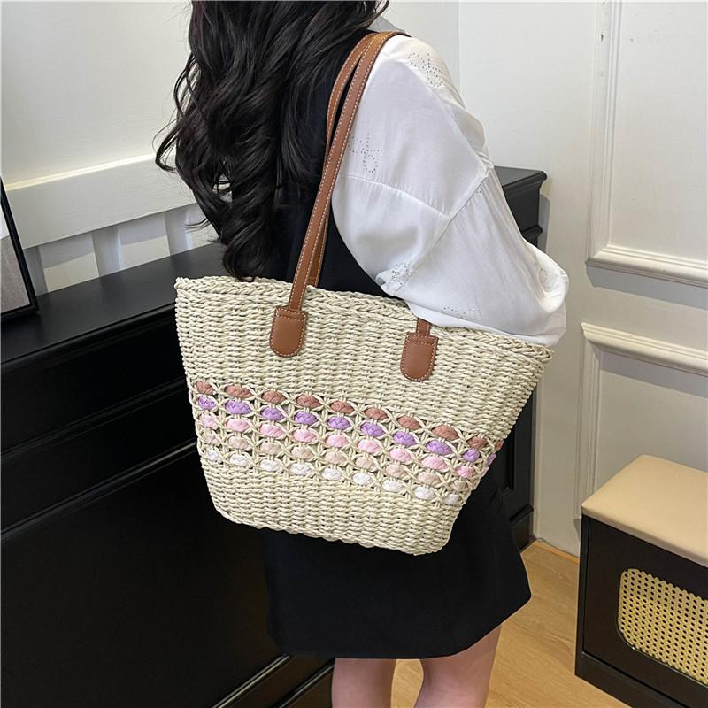 Einfache und vielseitige Damen-Strandtasche Sommer neue Stroh-Webtasche Damen große Kapazität Strandurlaub Webtasche