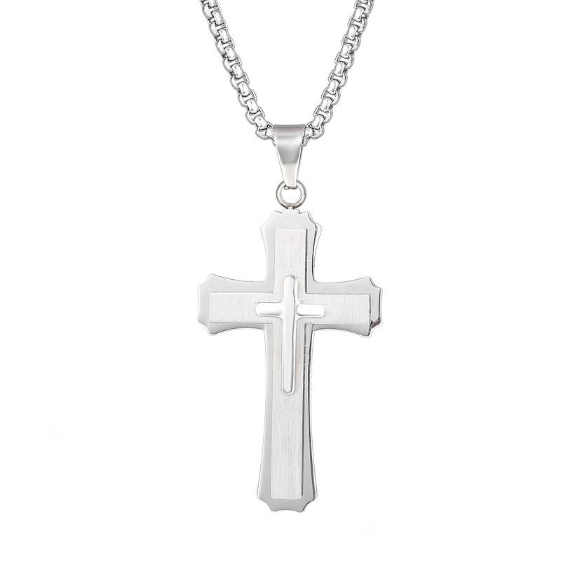 3D Cross Pendant Necklace Titanium Steel Fade Resistant Mens Jewelry Accessory