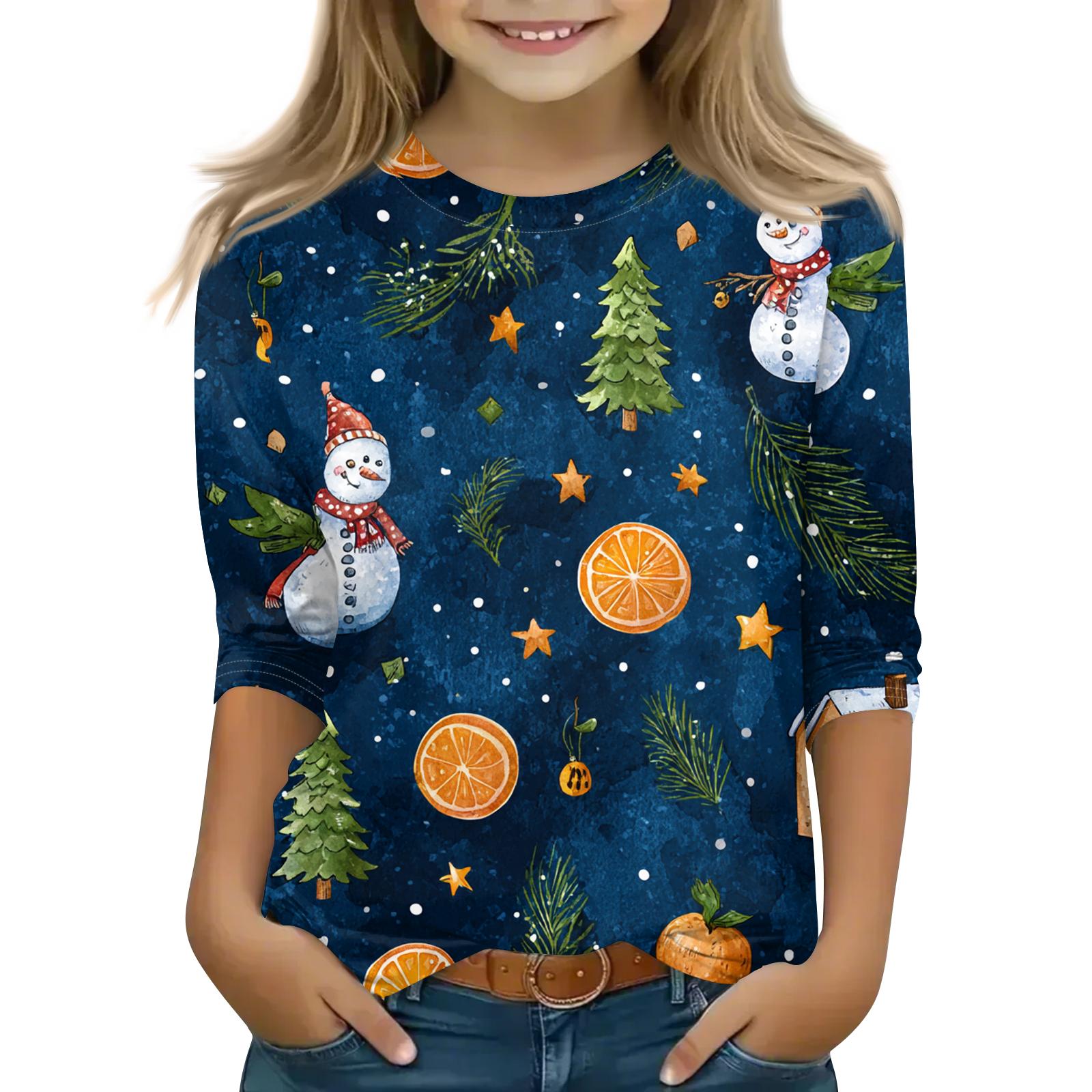 

Children s 3/4 Sleeve Round Neck Top Christmas Tree Printed Everyday Casual Top 120