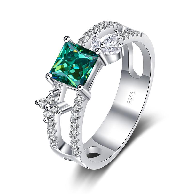 

Bague Ringen Four Claw D Color 1 карат кольцо с муассанитом принцессы огранки S925, серебряная пластина Pt950, платиновые украшения для женщин, свадьба 1ct No.7 зелёный