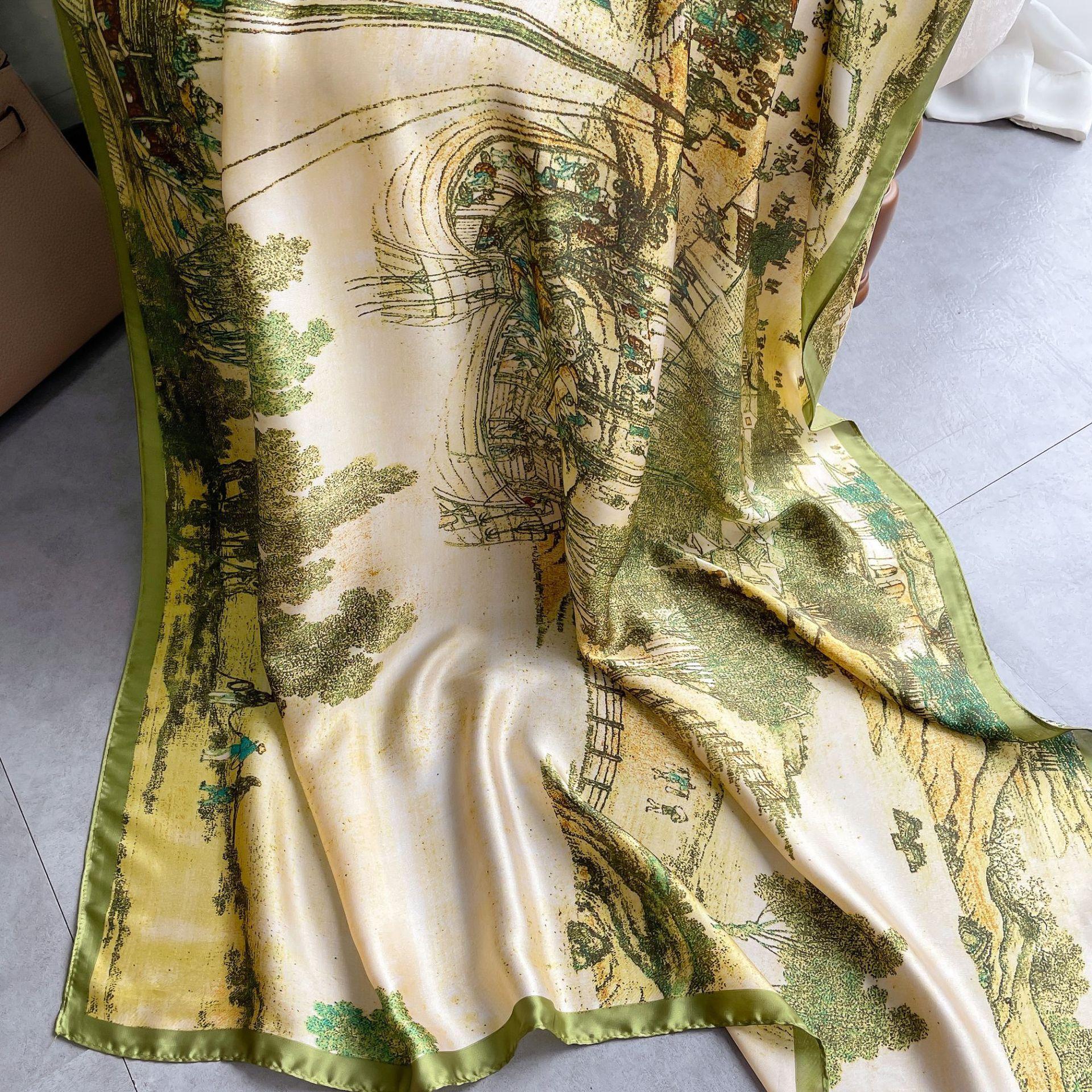 

Высококачественные роскошные шелковые шарфы, повязка на голову, шарфы, шейный шарф для женщин, шелковый шарф с цепочкой, женская декоративная шаль 180-90cm