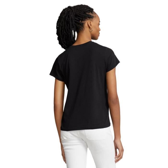 Tee Shirt Femme Ralph Lauren Noir - Col rond &amp; manches courtes - 100% Coton