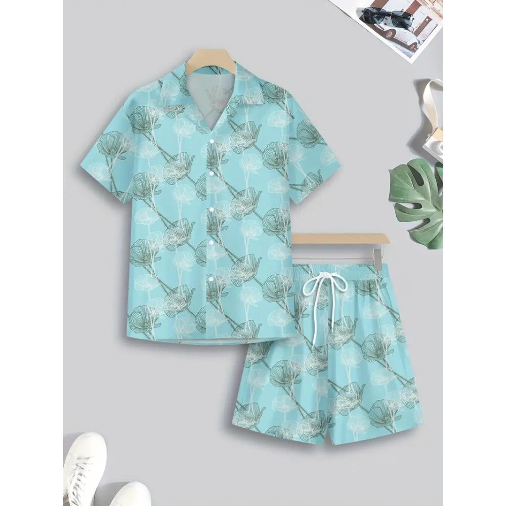 Hawaii Summer Rose 3D Printed Men's Shirt Set Fashion Short Sleeve Shirt Oversized Casual Beach Shorts Street Suit