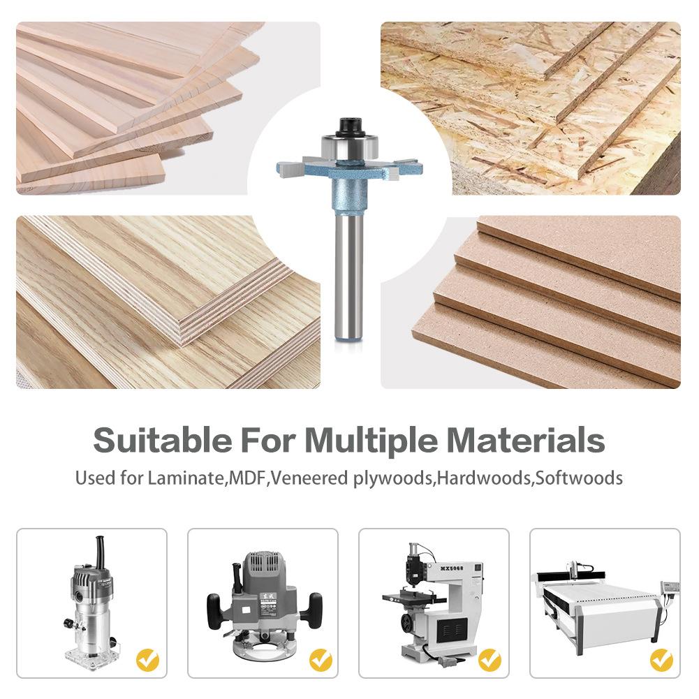 Four-Tooth Ball T-Type Knife Woodworking Door Panel G-Type Handle Slotting Tenon Groove Knife Belt Bearing Trimming Machine Woodworking Milling Cutter