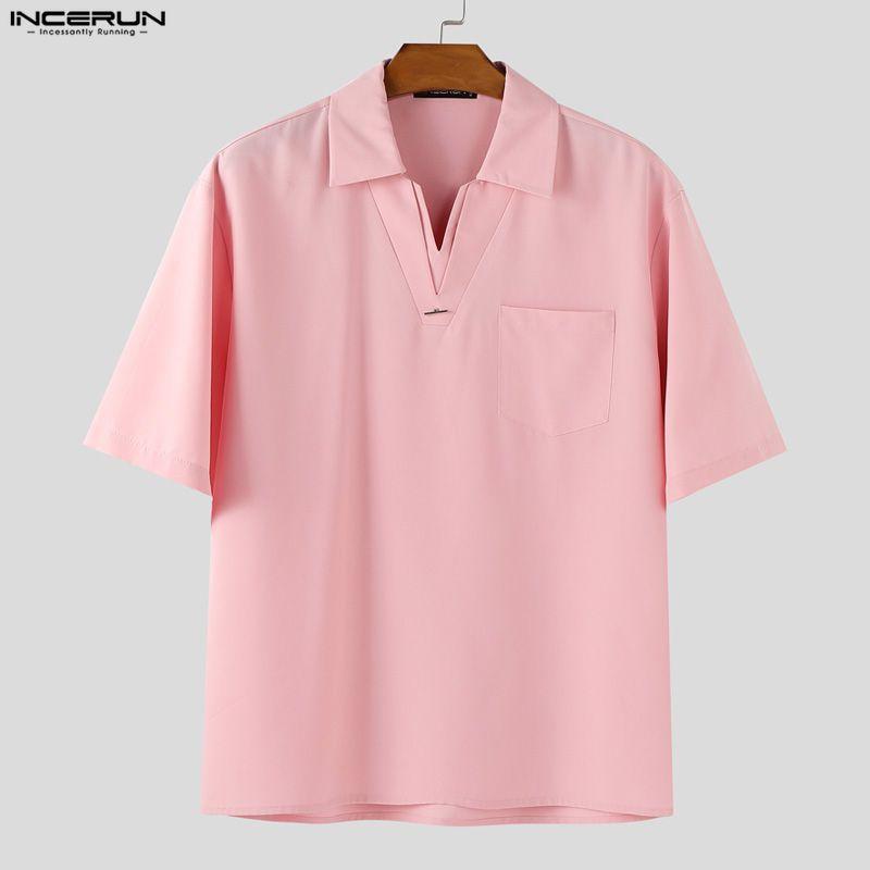 INCERUN Oversized Men Lapel Neck Short Sleeve Casual Loose Shirts Tops