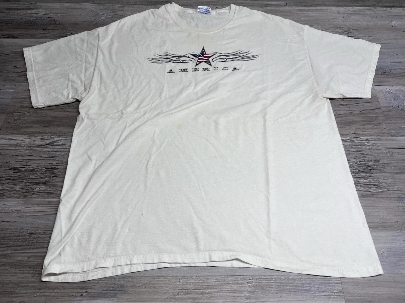 

Vintage Y2K Liquid Metal Patriotic American Flag Merica T-Shirt White Size 2XL S