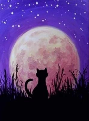 5D Diamond Painting Awesocrafts Starry Sky Cat Moon All Over Rhinestone Beginner Painting Cross Stitch Embroidery DIY Christmas Gift Decoration Kit,