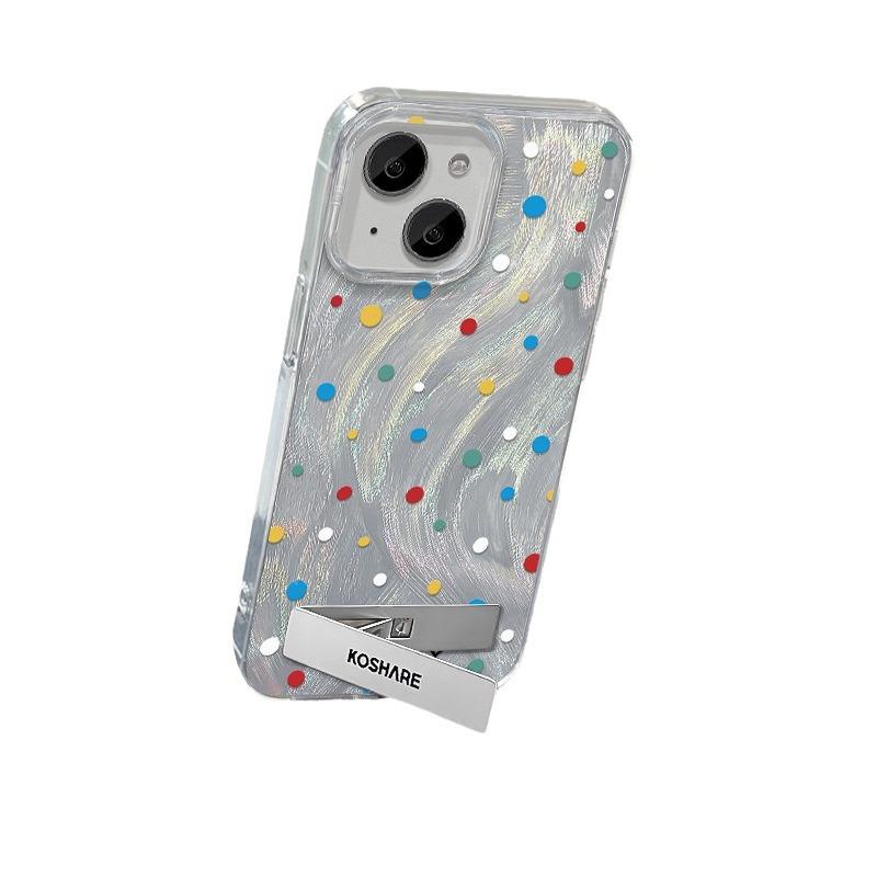 Applicable To Apple 15 Mobile Phone Case Iphone14promax Color Polka Dot Stand 13 Feather Yarn 12 High-end Large Hole