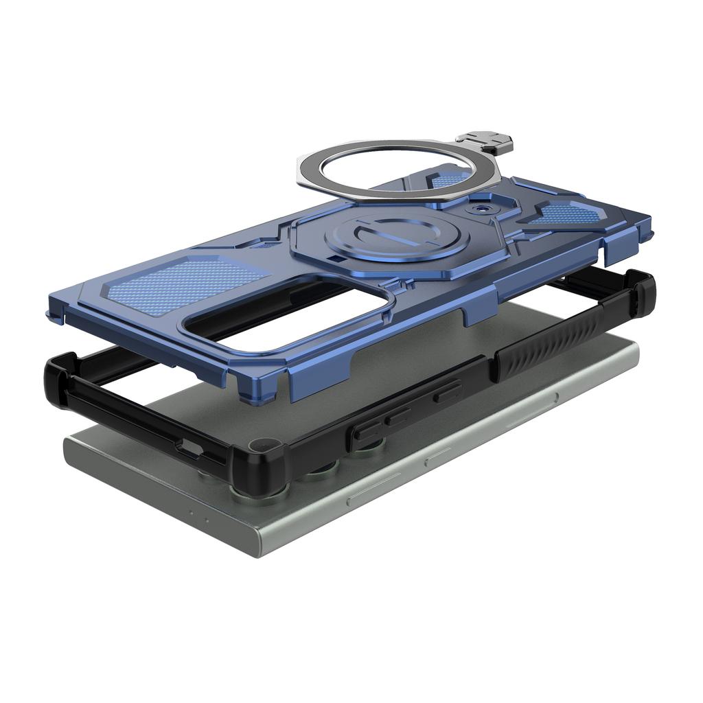 For Samsung Galaxy S24 Ultra Magnetic Case Rotating Metal Kickstand PC + TPU Phone Back Cover