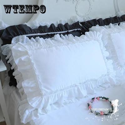 Two-pack Princess Lace Cotton Pillowcases Double Ruffle Pillowcases