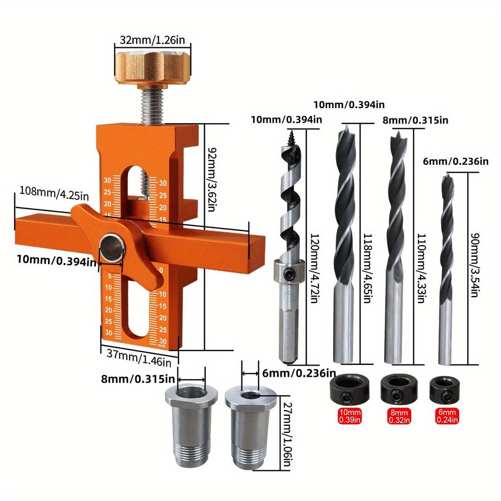 2-in-1 Cabinet Door Installation Jig, Rebounder Mounting Positioner with 6/8/10mm Drill Guide, Wardrobe Door Panel Punching
