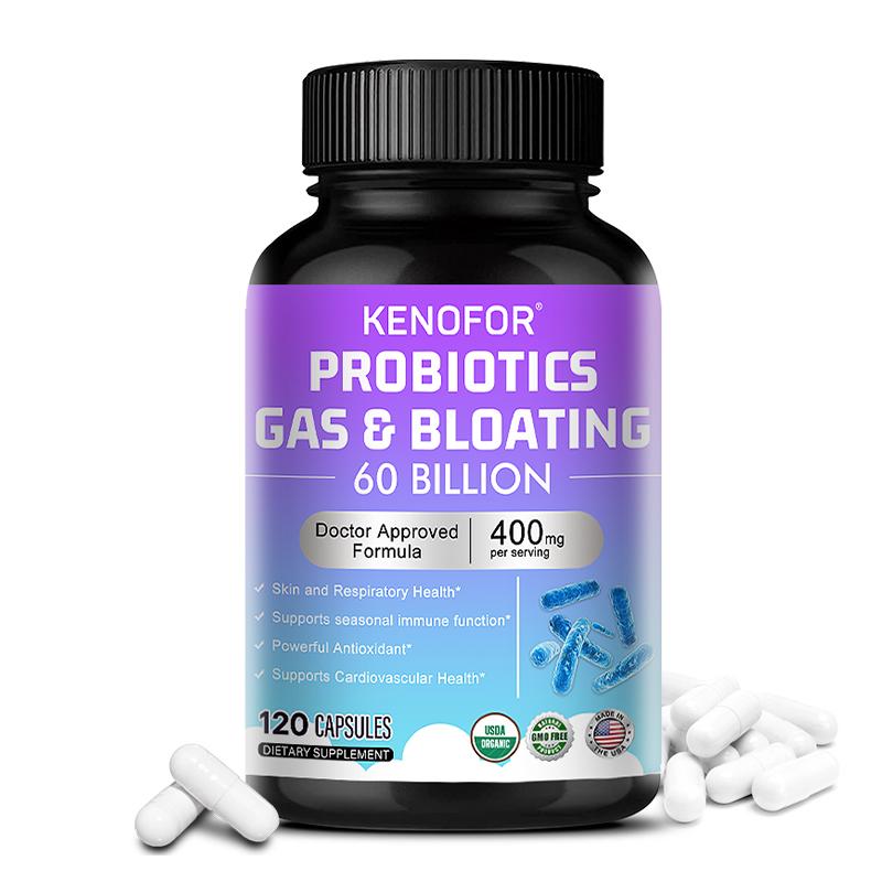 Probiotics 60 Billion CFU 400mg Advanced Gas & Bloating Support, 120 Dietary Supplement Capsules 120PCS