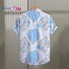 Men's Short-Sleeve Shirt, Sky Blue Tropical Floral Print Shirt for Men Hawaiian Vacation Style, Summer 2025 New Collection