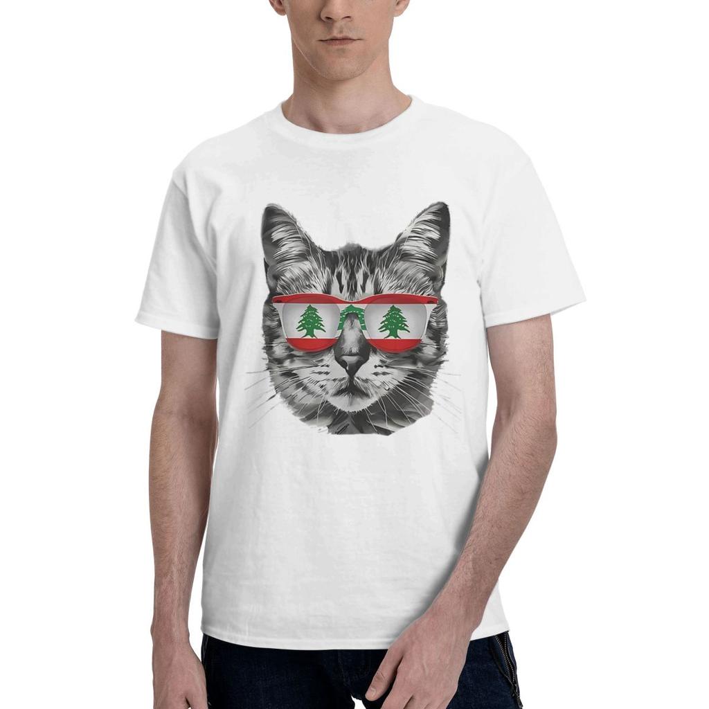 Lebanese Flag Cat 100 Cotton Casual Breathable Confortable Vintage Funny Mens TShirt Funny Shirt