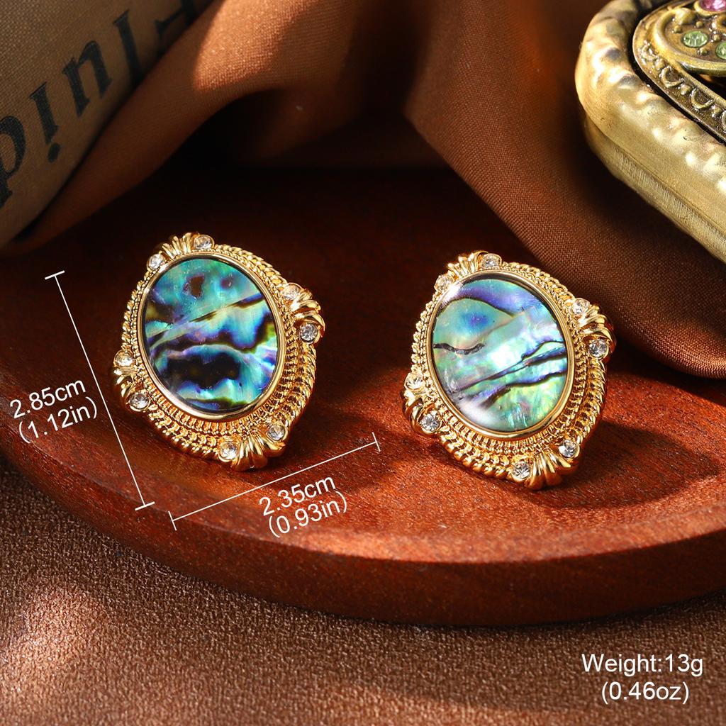 Court Style Niche Abalone Shell Stud Earrings French New Temperament Earrings Retro Geometric Diamond-set Premium Earrings