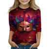 Print Tops For Youth Girls Round Neck 3/4 Sleeves T-Shirts Trendy Tops Outfit Tees
