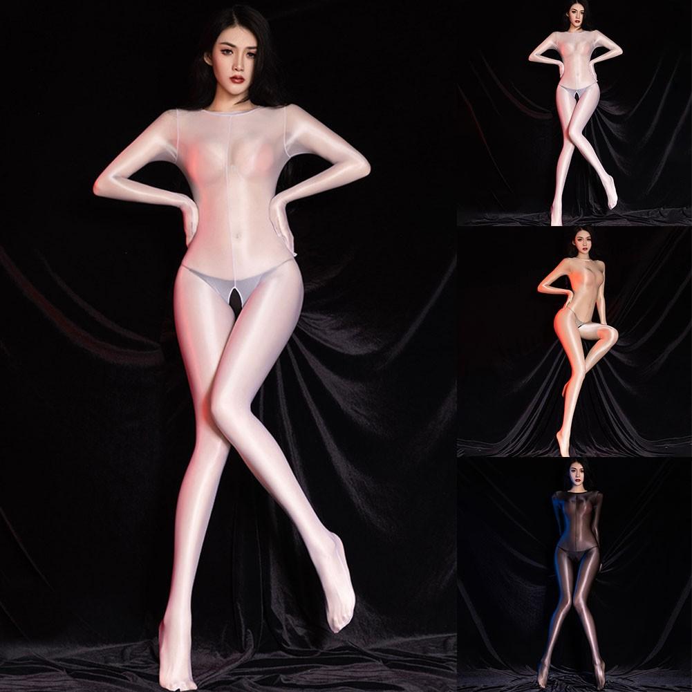 Jumpsuits Open Crotch Pantyhose See Through Sheer Stretch