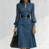 Long-sleeved Stand-up Collar Waist Slim Long-sleeved Denim Dress