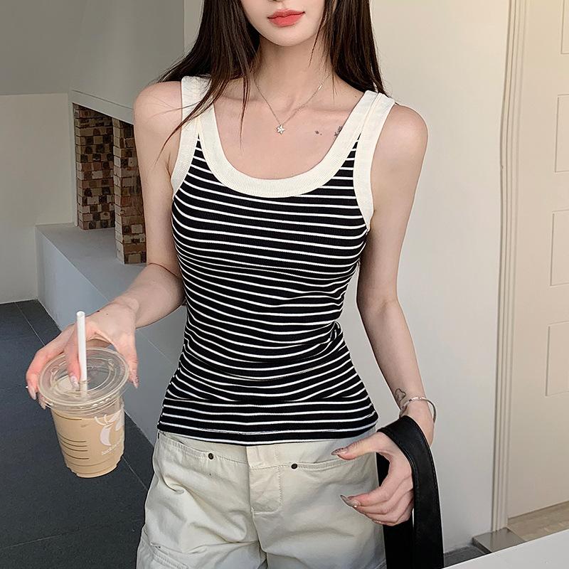 7 striped suspenders, slim-fitting and thin t-shirt, skin-friendly, versatile, sleeveless, summer outer cotton vest, trendy and comfortable
