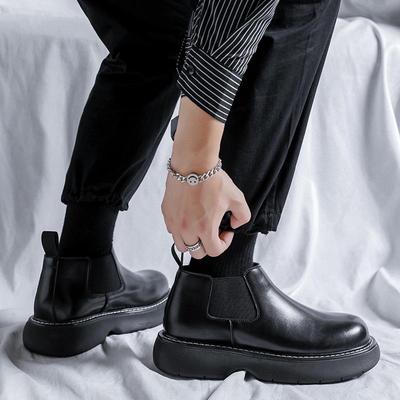 2024 Spring Men's Slip-on Round Toe Mid-cut Thick Sole Fashion Martin Boots