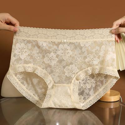 Damen Spitzen-Slips Atmungsaktiver Antibakterieller Baumwollschritt Sexy Mid-Rise Blumen Unterhosen Slips