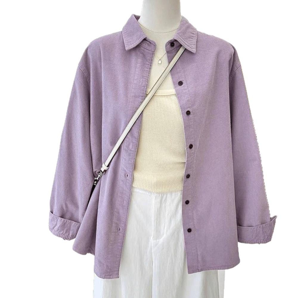 Korean Style Retro Corduroy Shirt: Women's Versatile Long Sleeve Spring/Autumn Layering Top