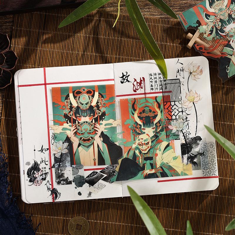 8-Sheet Large-Size Chinese Ancient-Style Character Sticker Pack, Elegant Historical Figure Designs for Journal & Craft