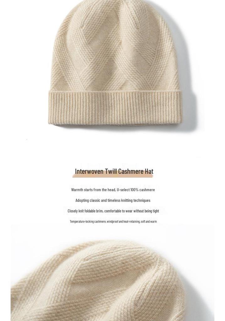 Women's 100% Pure Cashmere Twill Knit Hat - Warm, Stylish Cold Protection for Autumn/Winter
