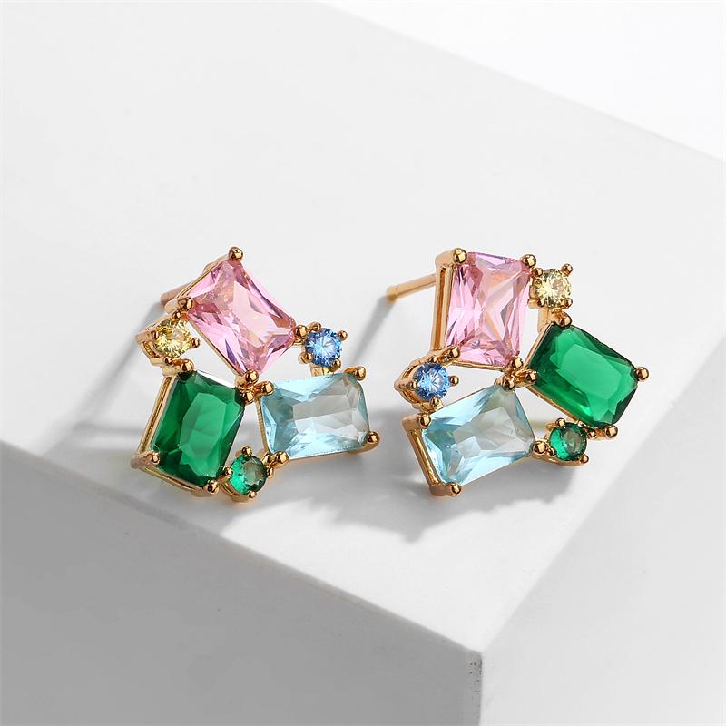 ZAKOL Cute Pink Square Zircon Stud Earrings for Elegant Women Cubic Zirconia Wedding Party Birthday Zircon