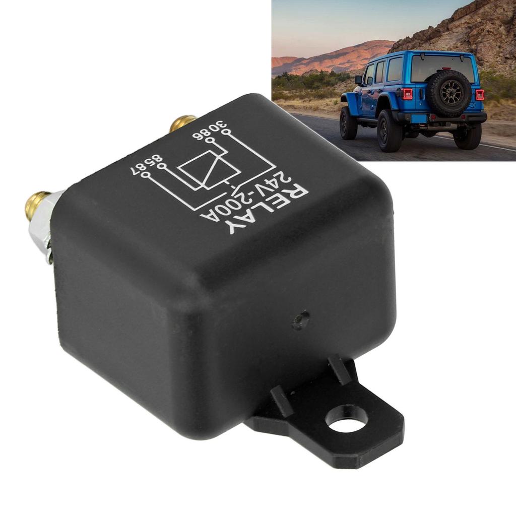 24V 200A Car Starter Relay, High Current Normally Open Brass Coils 4-Pin, for Split Charging, Vehicle Starter Stage for Automobiles, Vehicles
