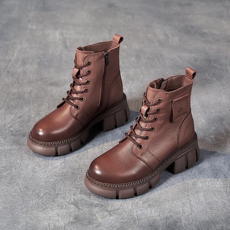 The first layer of cowhide Martin boots for women's 2025 autumn and winter new velvet thick-soled retro British style leather short boots for children