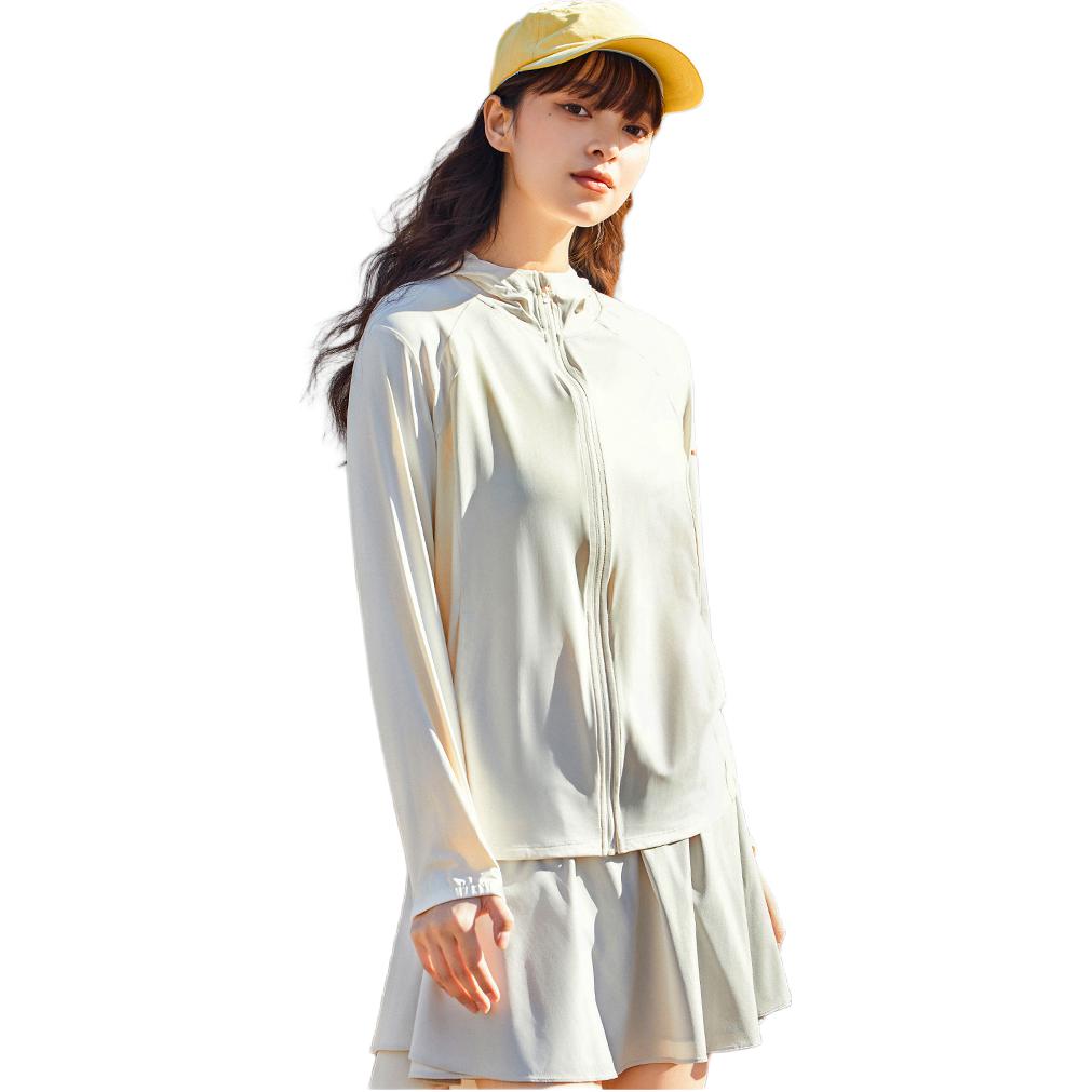 Anta Training Series Solid Color Zip-Up Hooded Loose Sports UV Protection Sun Protection Jacket Women Jackets Corn-White 162427705-1
