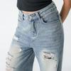 Womens Distressed Ripped Jeans Straight Leg Loose Fit High Street Style Denim Pants