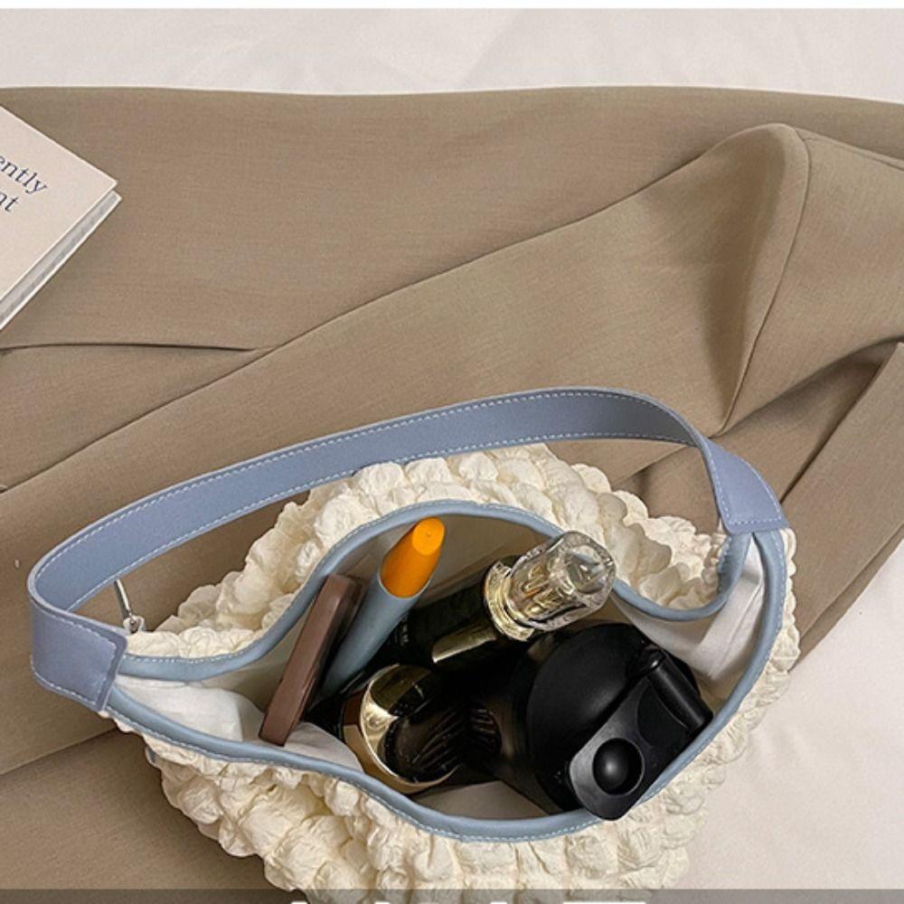 Underarm Bag Light Weight Tote Bag Plaid Fold Cloud Bag Pleated Bubble Shoulder Bag  Office Worker