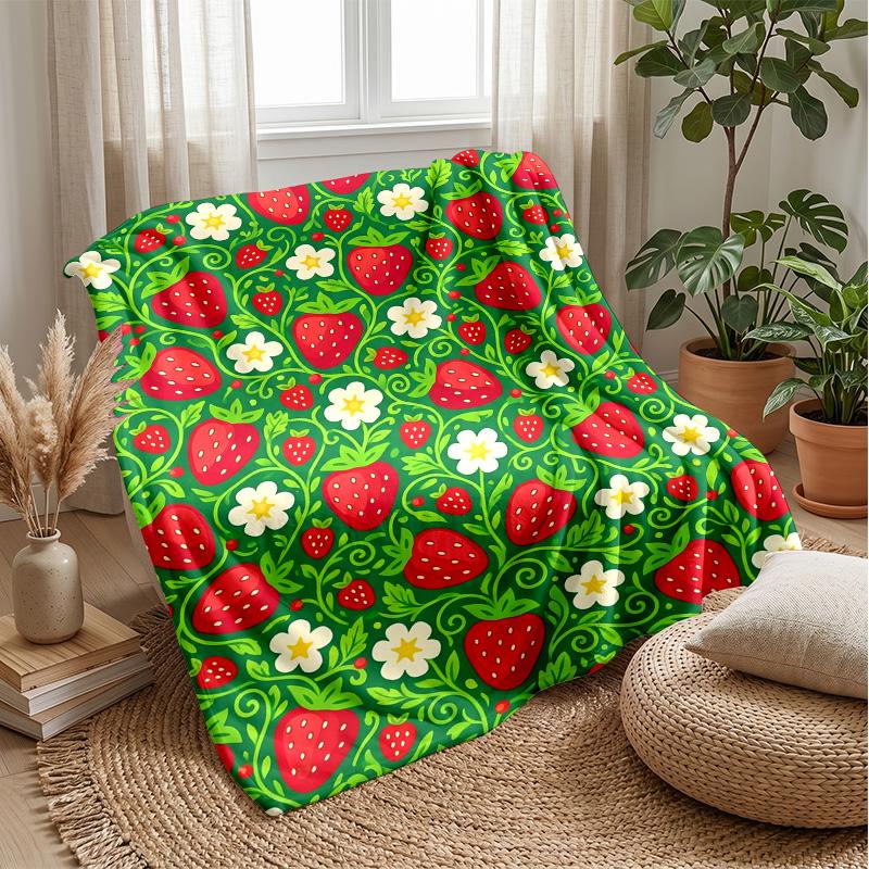 Strawberry Garden Pattern 1 Theme blanket Lightweight Warm Flannel Blanket Decorative Throw Blanket for Home Decoration
