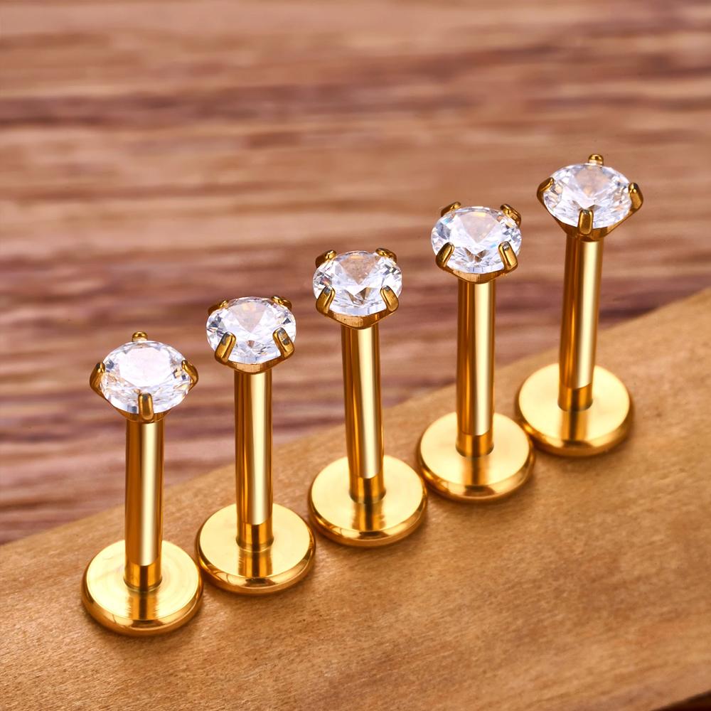 Titanio F136 2/2,5/3/4/5/6Mm Stud Labret con Zirconia Cubica 16G Trago Elica Cartilagine Conchiglia Flatback Lobo Orecchio Piercing Gioielli Corpo