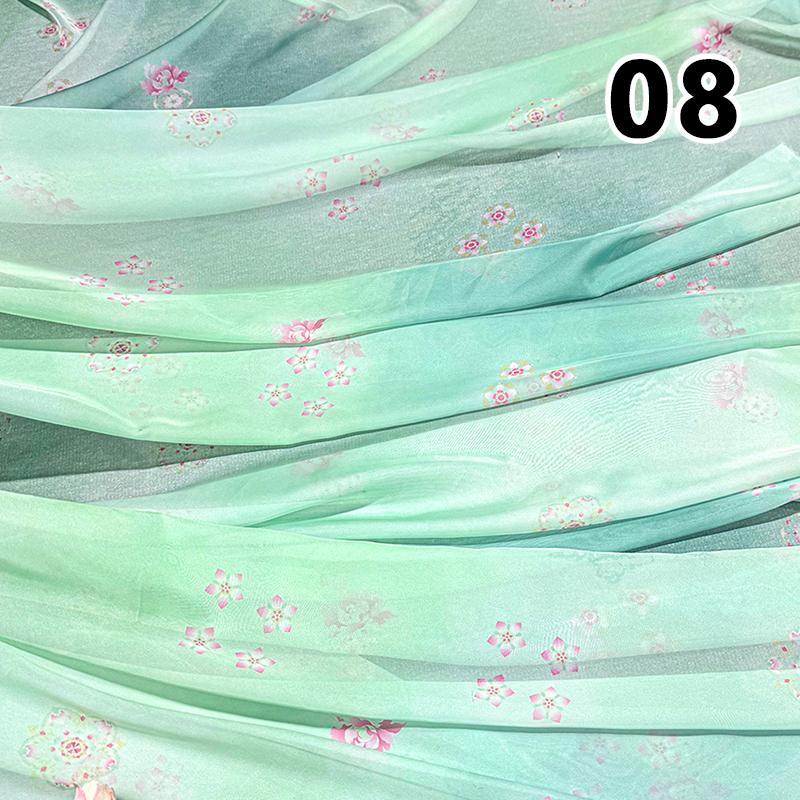50x150cm Green Chiffon Fabric with Flower Print for DIY Ancient Style Hanfu Dress Shirts Doll Sewing Summer Organza Tulle