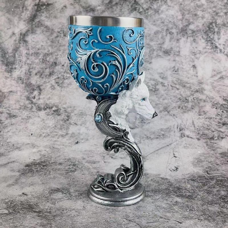 Calice da Vino in Acciaio Inossidabile Graal del Drago Scultura Tridimensionale Creativa 3D Coppa Medievale Retrò per Coppia Coppa da Vino Rosso in Resina