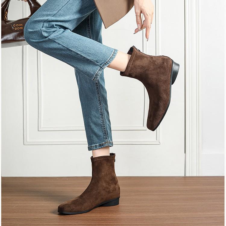 Grape Mom's Korean Retro Square Toe Suede Chunky Heel Martin Boots for Women - Height-Enhancing, Versatile Autumn/Winter Short Boots