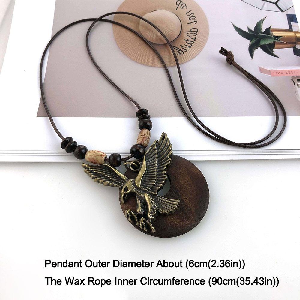 Vintage Boho Sweater Chain Leather Chain Long Wooden Pendant Necklace Handmade Hollow Leaves Clothing Pendant for Women Men