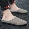 Men's Summer Half-Slip Breathable Closed-Toe Sandals Non-Slip Odor-Resistant Beach Linen Lazy Slip-On