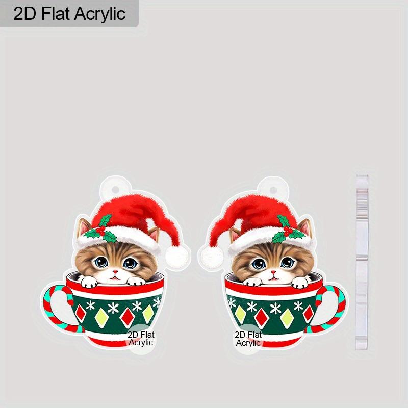 2D Flat Christmas-themed Women's Dangling Earrings, Colorful Christmas Earrings, Christmas Hat Cup Cat, Christmas Party Jewelry Gifts