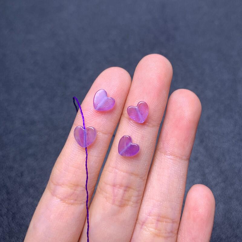 Amethyst Small Heart Spacer Beads for DIY Handmade Jewelry.