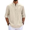 Men's Linen Long Sleeve Shirt Loose Fit Stand Collar Button Placket Casual Cotton Blend Pullover Shirt for Everyday Wear