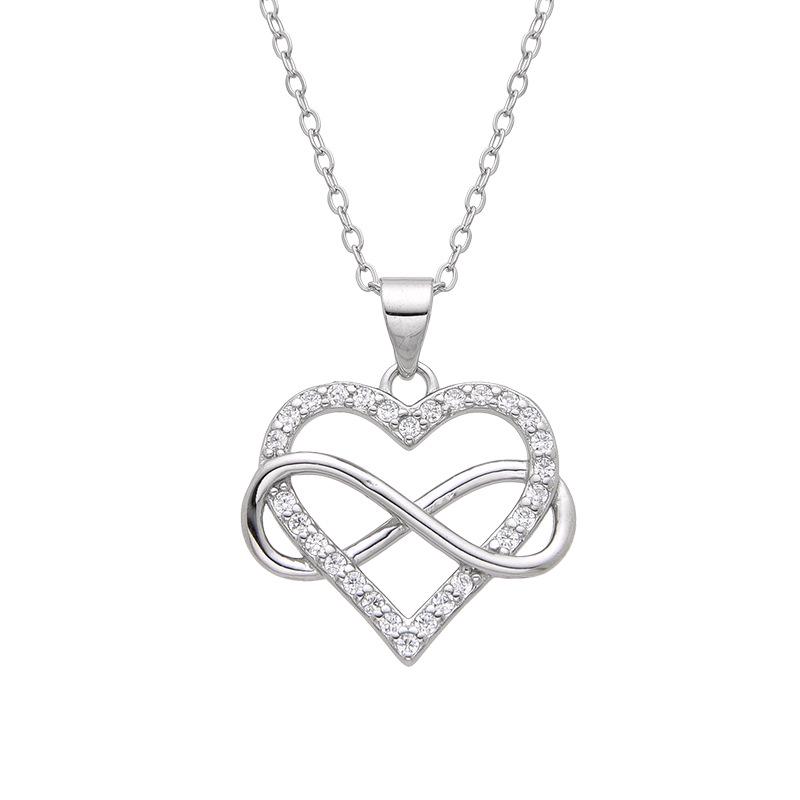 925 Sterling Silver Heart-Shaped Infinity Necklace - Women's European & American Fashion Clavicle Chain